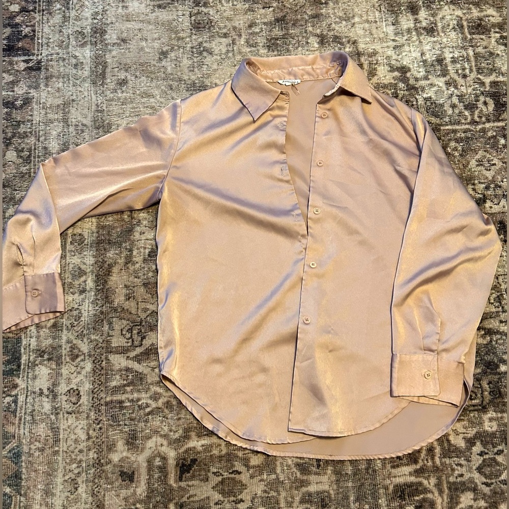 Tan satin button-down
